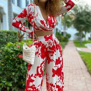 Red White Draped pant set new from TouchDolls boutique